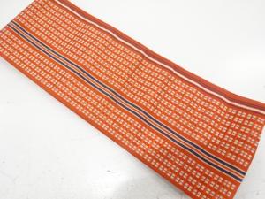 本場筑前博多　縞印小格子模様織り出し　半幅帯